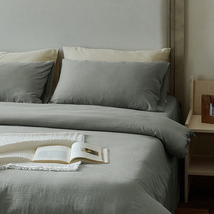 91家纺网 家纺一手货源 找家纺 子和家居 2025新款80支高密全棉双层纱四件套-云憩 云憩-太空灰