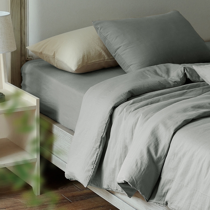 91家纺网 家纺一手货源 找家纺 子和家居 2025新款80支高密全棉双层纱四件套-云憩 云憩-太空灰