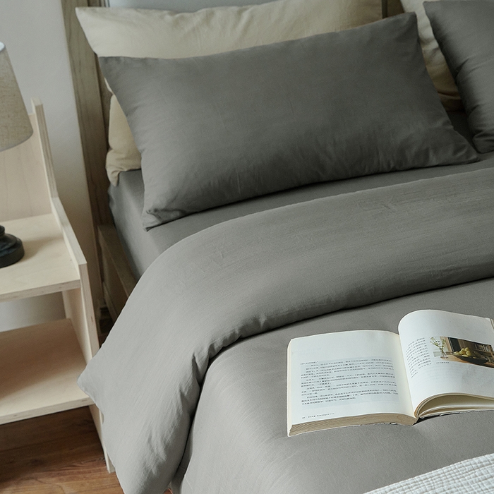 91家纺网 家纺一手货源 找家纺 子和家居 2025新款80支高密全棉双层纱四件套-云憩 云憩-太空灰