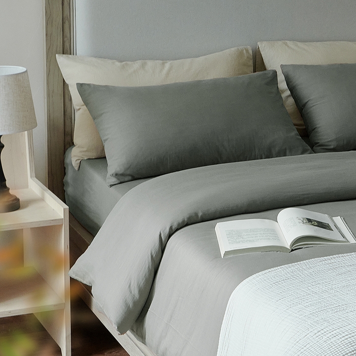 91家纺网 家纺一手货源 找家纺 子和家居 2025新款80支高密全棉双层纱四件套-云憩 云憩-太空灰