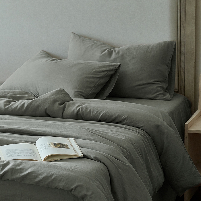 91家纺网 家纺一手货源 找家纺 子和家居 2025新款80支高密全棉双层纱四件套-云憩 云憩-太空灰