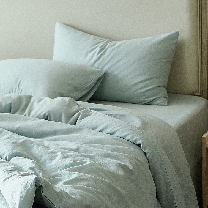 91家纺网 家纺一手货源 找家纺 子和家居 2025新款80支高密全棉双层纱四件套-云憩 云憩-烟灰蓝