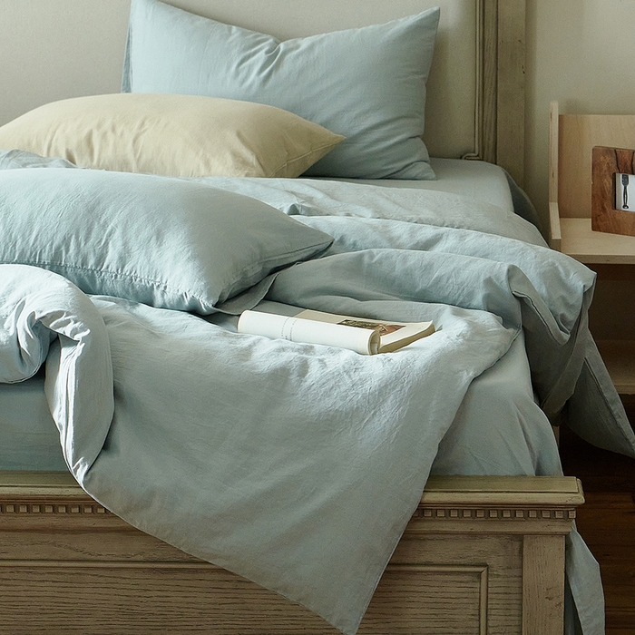 91家纺网 家纺一手货源 找家纺 子和家居 2025新款80支高密全棉双层纱四件套-云憩 云憩-烟灰蓝