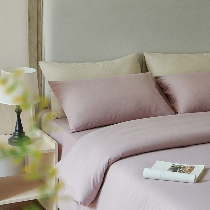 91家纺网 家纺一手货源 找家纺 子和家居 2025新款80支高密全棉双层纱四件套-云憩 云憩-霞光紫