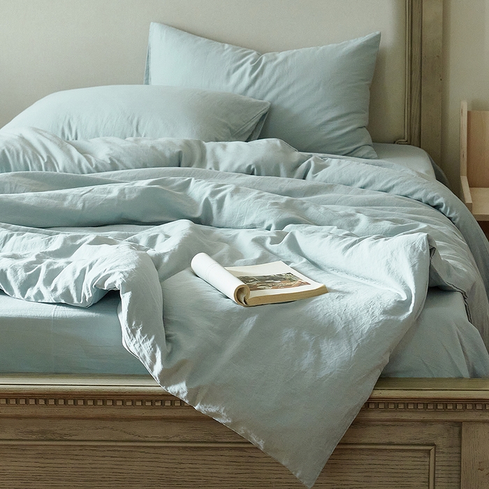 91家纺网 家纺一手货源 找家纺 子和家居 2025新款80支高密全棉双层纱四件套-云憩 云憩-烟灰蓝