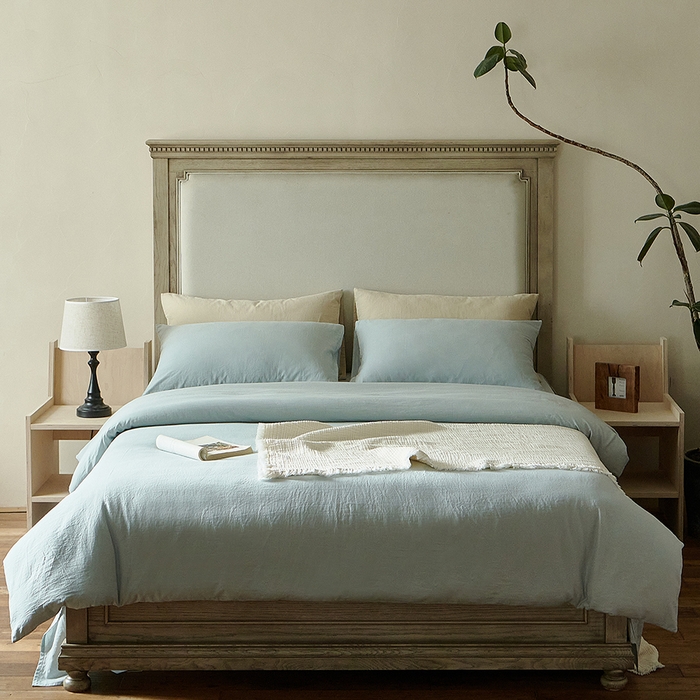 子和家居 2025新款80支高密全棉双层纱四件套-云憩 云憩-烟灰蓝