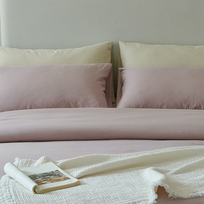 91家纺网 家纺一手货源 找家纺 子和家居 2025新款80支高密全棉双层纱四件套-云憩 云憩-霞光紫