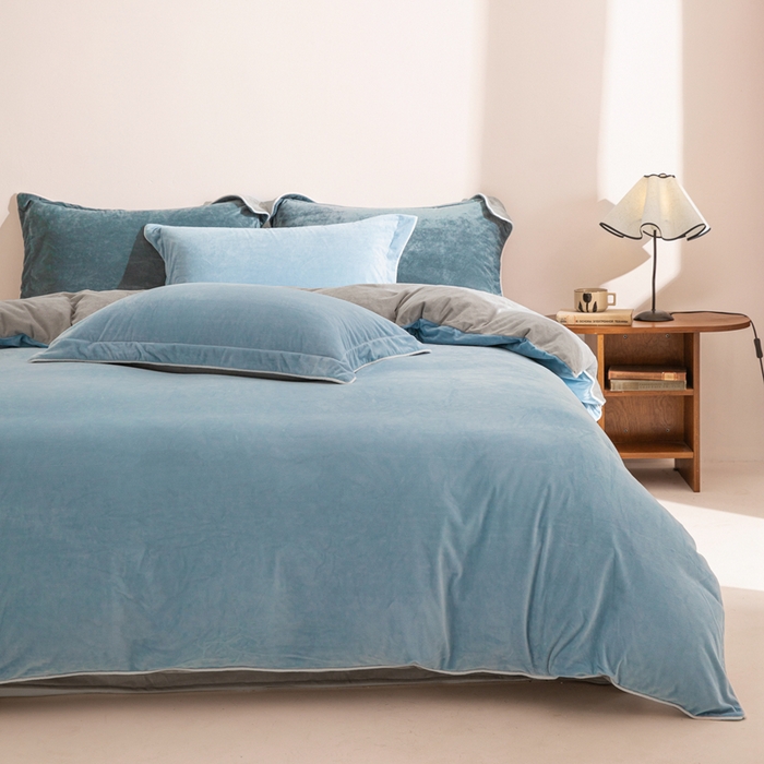 91家纺网 家纺一手货源 找家纺 安力森/诚臻酒店用品 2025新款麻绳婴儿绒四件套 秋冬加厚亲肤保暖卧室床品套件（280克） 浅蓝-银灰