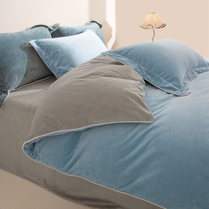 91家纺网 家纺一手货源 找家纺 安力森/诚臻酒店用品 2025新款麻绳婴儿绒四件套 秋冬加厚亲肤保暖卧室床品套件（280克） 浅蓝-银灰