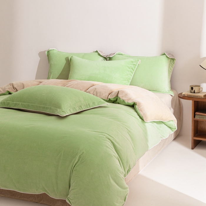 91家纺网 家纺一手货源 找家纺 安力森/诚臻酒店用品 2025新款麻绳婴儿绒四件套 秋冬加厚亲肤保暖卧室床品套件（280克） 芽绿-奶咖