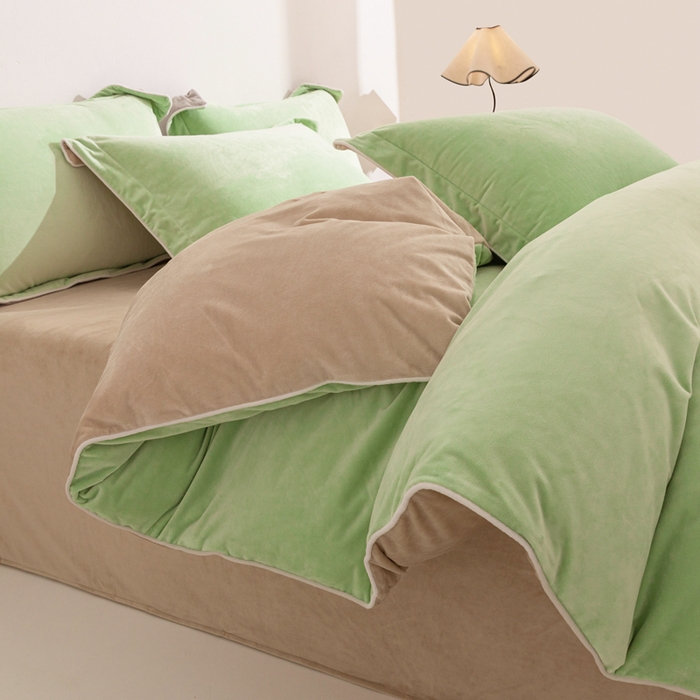 91家纺网 家纺一手货源 找家纺 安力森/诚臻酒店用品 2025新款麻绳婴儿绒四件套 秋冬加厚亲肤保暖卧室床品套件（280克） 芽绿-奶咖