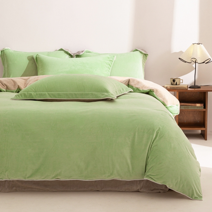 91家纺网 家纺一手货源 找家纺 安力森/诚臻酒店用品 2025新款麻绳婴儿绒四件套 秋冬加厚亲肤保暖卧室床品套件（280克） 芽绿-奶咖