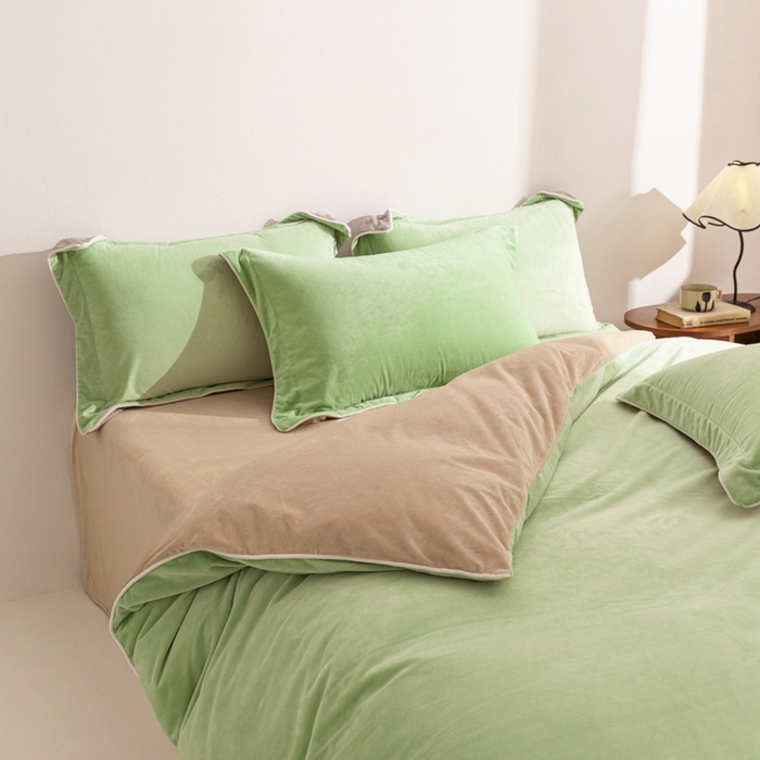 91家纺网 家纺一手货源 找家纺 安力森/诚臻酒店用品 2025新款麻绳婴儿绒四件套 秋冬加厚亲肤保暖卧室床品套件（280克） 芽绿-奶咖