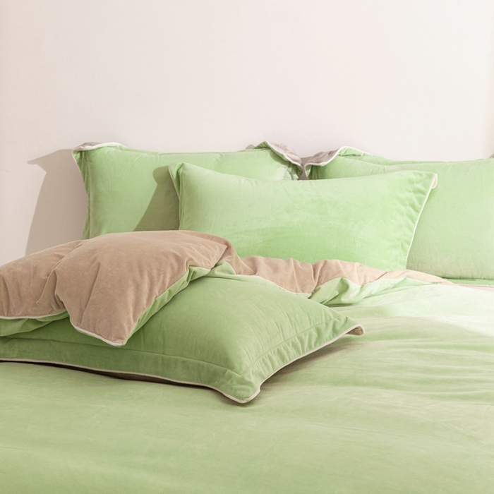 91家纺网 家纺一手货源 找家纺 安力森/诚臻酒店用品 2025新款麻绳婴儿绒四件套 秋冬加厚亲肤保暖卧室床品套件（280克） 芽绿-奶咖