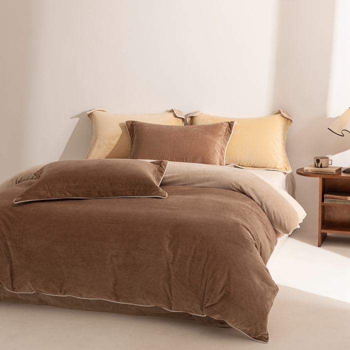 91家纺网 家纺一手货源 找家纺 安力森/诚臻酒店用品 2025新款麻绳婴儿绒四件套 秋冬加厚亲肤保暖卧室床品套件（280克） 棕咖-米咖