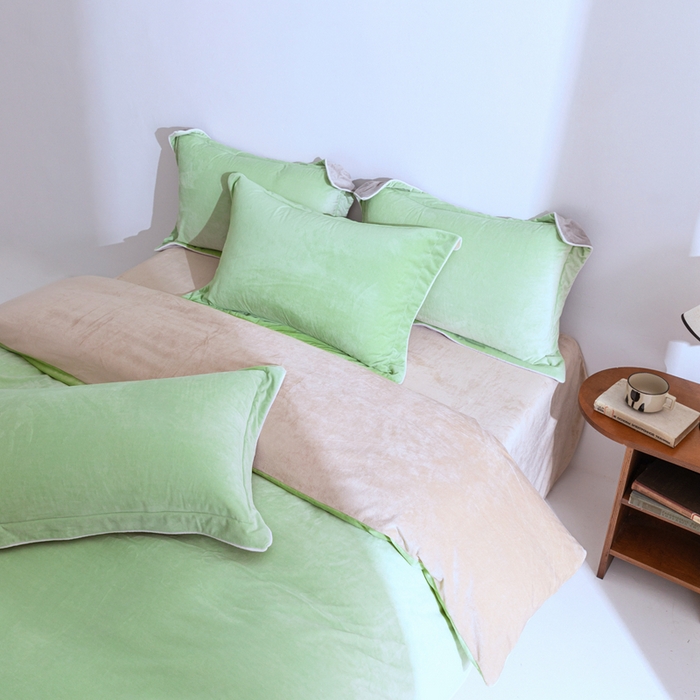 91家纺网 家纺一手货源 找家纺 安力森/诚臻酒店用品 2025新款麻绳婴儿绒四件套 秋冬加厚亲肤保暖卧室床品套件（280克） 芽绿-奶咖