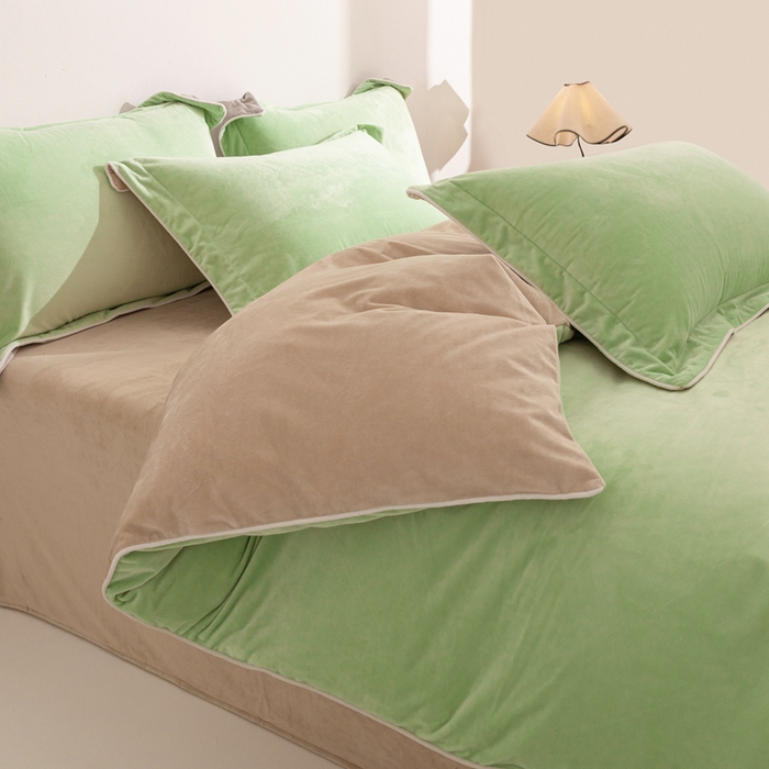 91家纺网 家纺一手货源 找家纺 安力森/诚臻酒店用品 2025新款麻绳婴儿绒四件套 秋冬加厚亲肤保暖卧室床品套件（280克） 芽绿-奶咖