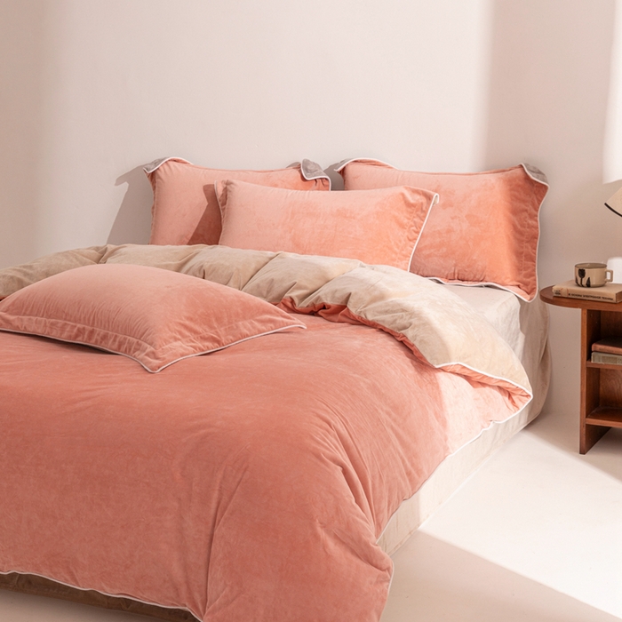 91家纺网 家纺一手货源 找家纺 安力森/诚臻酒店用品 2025新款麻绳婴儿绒四件套 秋冬加厚亲肤保暖卧室床品套件（280克） 橘粉-奶茶