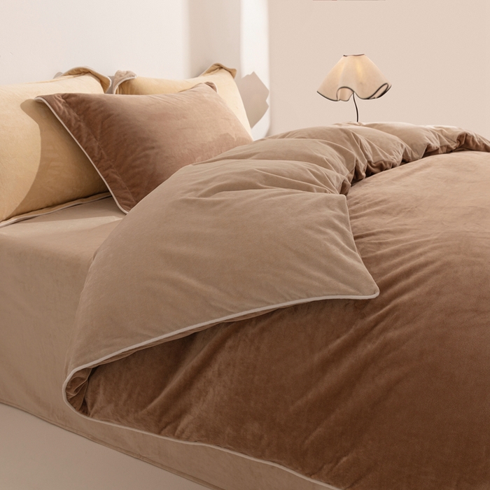 91家纺网 家纺一手货源 找家纺 安力森/诚臻酒店用品 2025新款麻绳婴儿绒四件套 秋冬加厚亲肤保暖卧室床品套件（280克） 棕咖-米咖