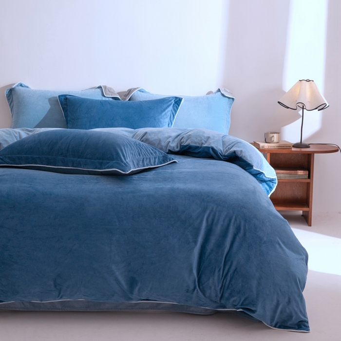 91家纺网 家纺一手货源 找家纺 安力森/诚臻酒店用品 2025新款麻绳婴儿绒四件套 秋冬加厚亲肤保暖卧室床品套件（280克） 雾兰-浅蓝