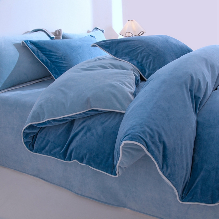 91家纺网 家纺一手货源 找家纺 安力森/诚臻酒店用品 2025新款麻绳婴儿绒四件套 秋冬加厚亲肤保暖卧室床品套件（280克） 雾兰-浅蓝