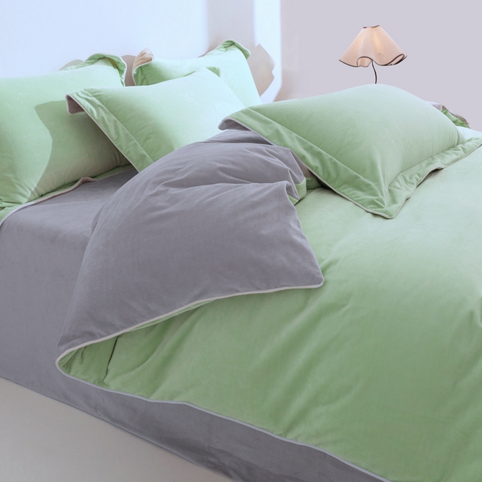 91家纺网 家纺一手货源 找家纺 安力森/诚臻酒店用品 2025新款麻绳婴儿绒四件套 秋冬加厚亲肤保暖卧室床品套件（280克） 芽绿-浅灰