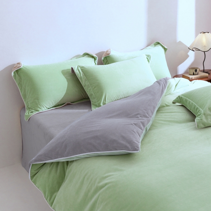 91家纺网 家纺一手货源 找家纺 安力森/诚臻酒店用品 2025新款麻绳婴儿绒四件套 秋冬加厚亲肤保暖卧室床品套件（280克） 芽绿-浅灰