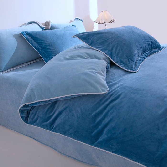 91家纺网 家纺一手货源 找家纺 安力森/诚臻酒店用品 2025新款麻绳婴儿绒四件套 秋冬加厚亲肤保暖卧室床品套件（280克） 雾兰-浅蓝