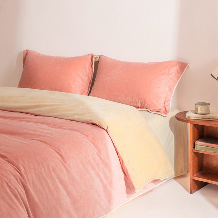 91家纺网 家纺一手货源 找家纺 安力森/诚臻酒店用品 2025新款麻绳婴儿绒四件套 秋冬加厚亲肤保暖卧室床品套件（280克） 橘粉-乳酪