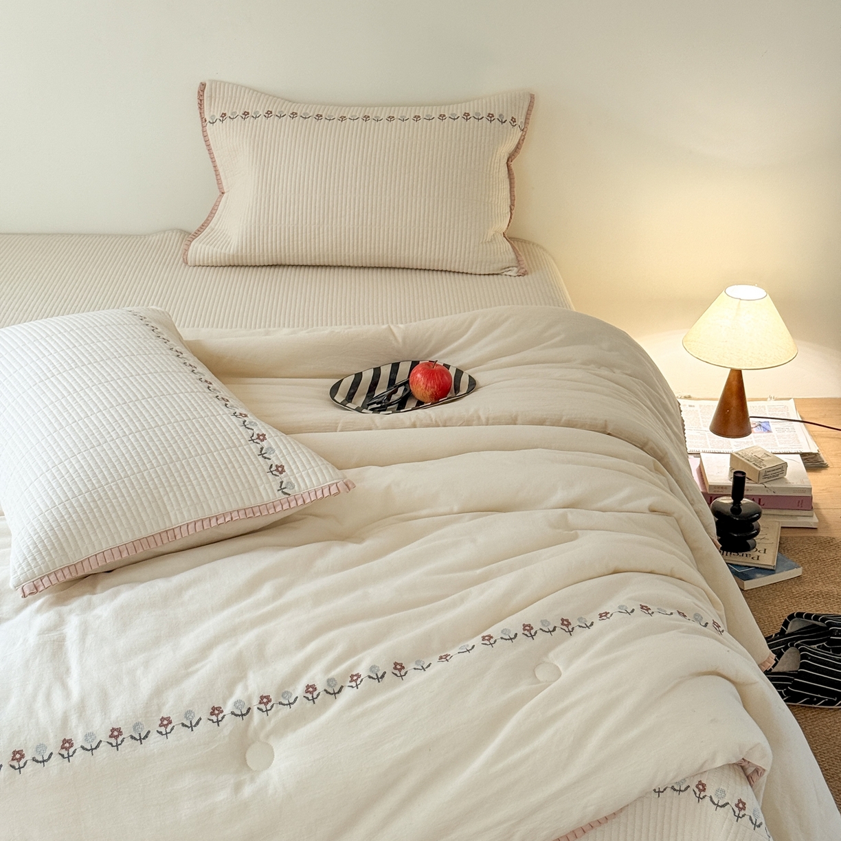 汇庭 2025秋冬新款花田小趣床盖三件套+花研春秋被 春秋-花研白