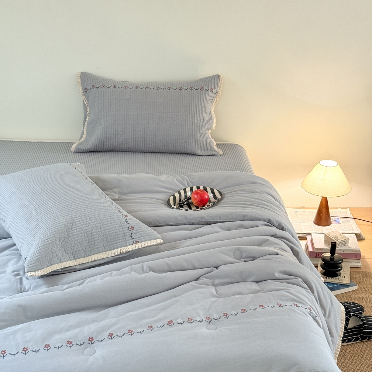 汇庭 2025秋冬新款花田小趣床盖三件套+花研春秋被 春秋-花研蓝