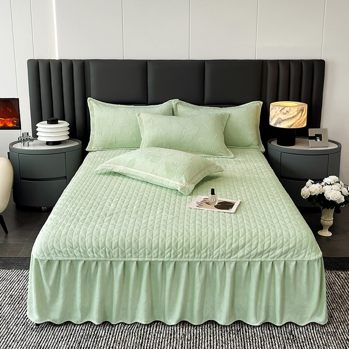 91家纺网 家纺一手货源 找家纺 妮恒美家纺 2025新款10斤床盖款牛奶绒四件套（控价最低价不得低于198） 床盖款-薄荷绿