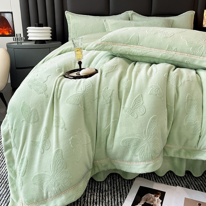 91家纺网 家纺一手货源 找家纺 妮恒美家纺 2025新款10斤床盖款牛奶绒四件套（控价最低价不得低于198） 床盖款-薄荷绿