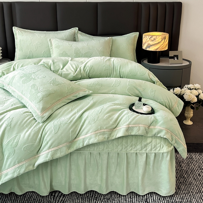 91家纺网 家纺一手货源 找家纺 妮恒美家纺 2025新款10斤床盖款牛奶绒四件套（控价最低价不得低于198） 床盖款-薄荷绿