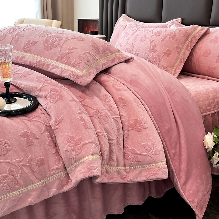 91家纺网 家纺一手货源 找家纺 妮恒美家纺 2025新款10斤床盖款牛奶绒四件套（控价最低价不得低于198） 床盖款-豆沙