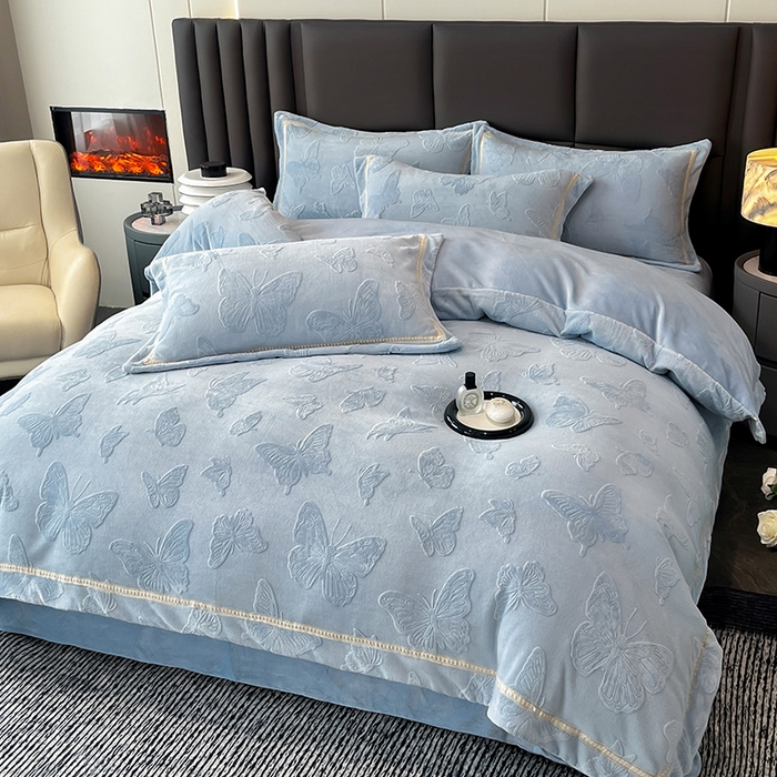 91家纺网 家纺一手货源 找家纺 妮恒美家纺 2025新款10斤床盖款牛奶绒四件套（控价最低价不得低于198） 床盖款-海蓝灰