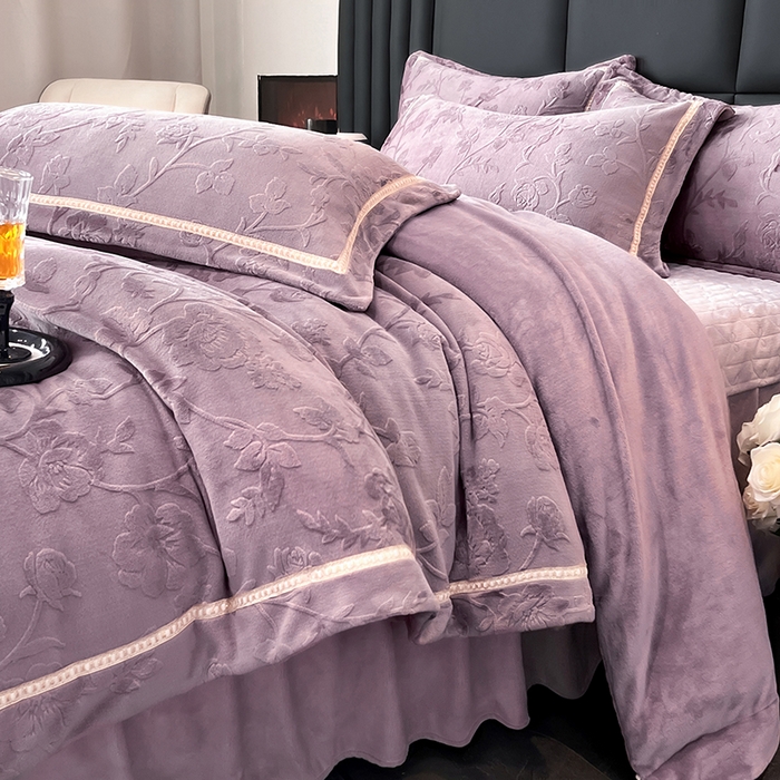 91家纺网 家纺一手货源 找家纺 妮恒美家纺 2025新款10斤床盖款牛奶绒四件套（控价最低价不得低于198） 床盖款-玫瑰紫