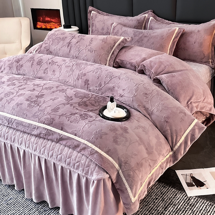91家纺网 家纺一手货源 找家纺 妮恒美家纺 2025新款10斤床盖款牛奶绒四件套（控价最低价不得低于198） 床盖款-玫瑰紫