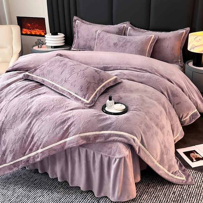 91家纺网 家纺一手货源 找家纺 妮恒美家纺 2025新款10斤床盖款牛奶绒四件套（控价最低价不得低于198） 床盖款-玫瑰紫