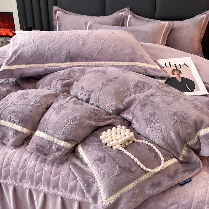 91家纺网 家纺一手货源 找家纺 妮恒美家纺 2025新款10斤床盖款牛奶绒四件套（控价最低价不得低于198） 床盖款-玫瑰紫