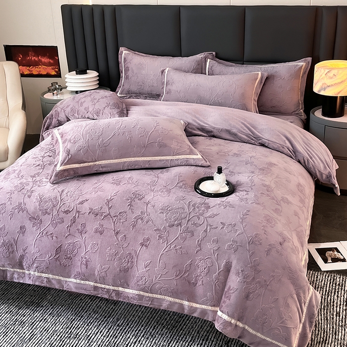 91家纺网 家纺一手货源 找家纺 妮恒美家纺 2025新款10斤床盖款牛奶绒四件套（控价最低价不得低于198） 床盖款-玫瑰紫