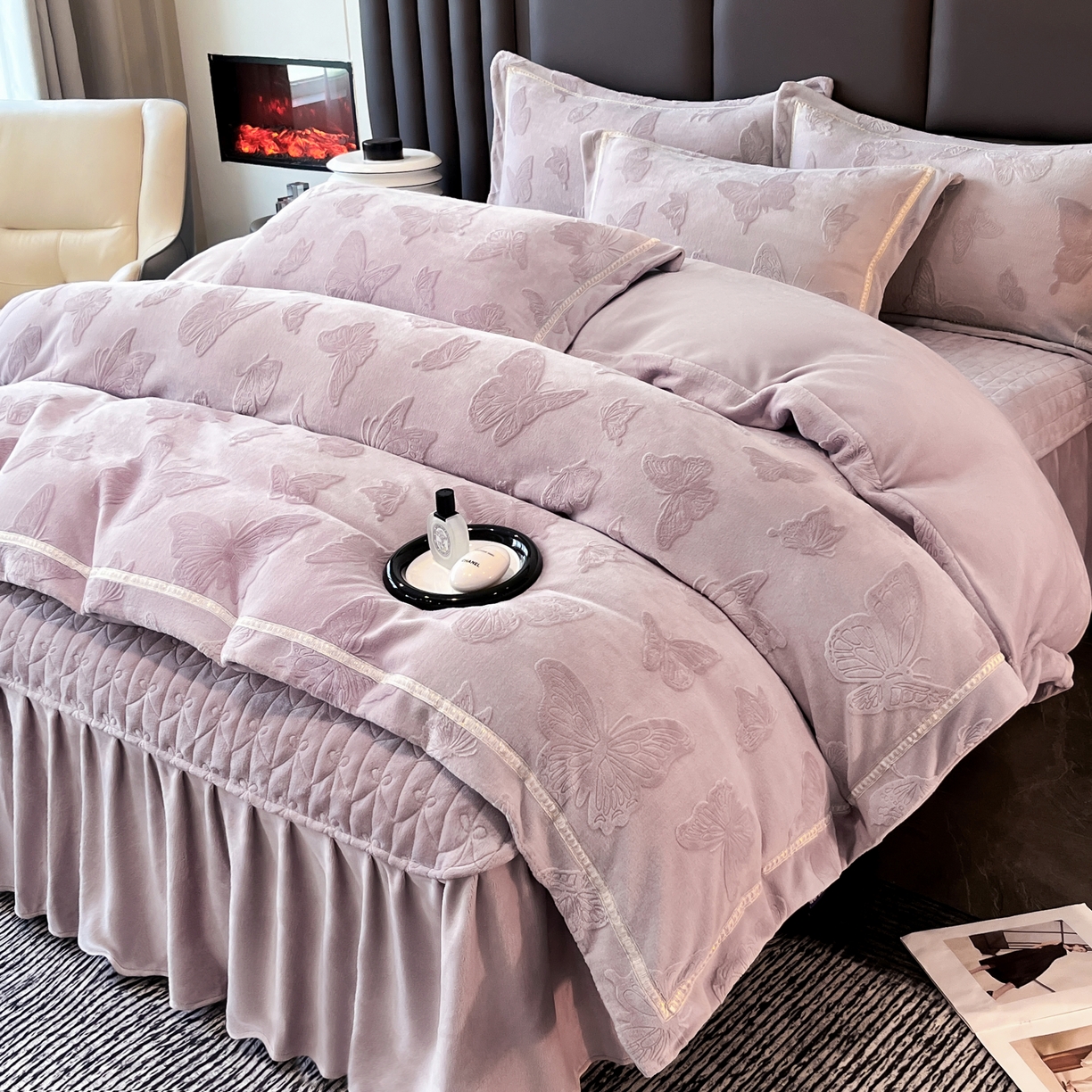 91家纺网 家纺一手货源 找家纺 妮恒美家纺 2025新款10斤床盖款牛奶绒四件套（控价最低价不得低于198） 床盖款-嫣紫