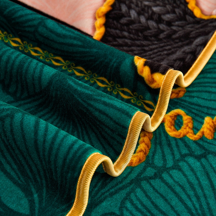 91家纺网 家纺一手货源 找家纺  妮恒美 2025新款牛奶绒印花床裙款四件套法莱绒四件套珊瑚金貂绒四件套 三生有杏