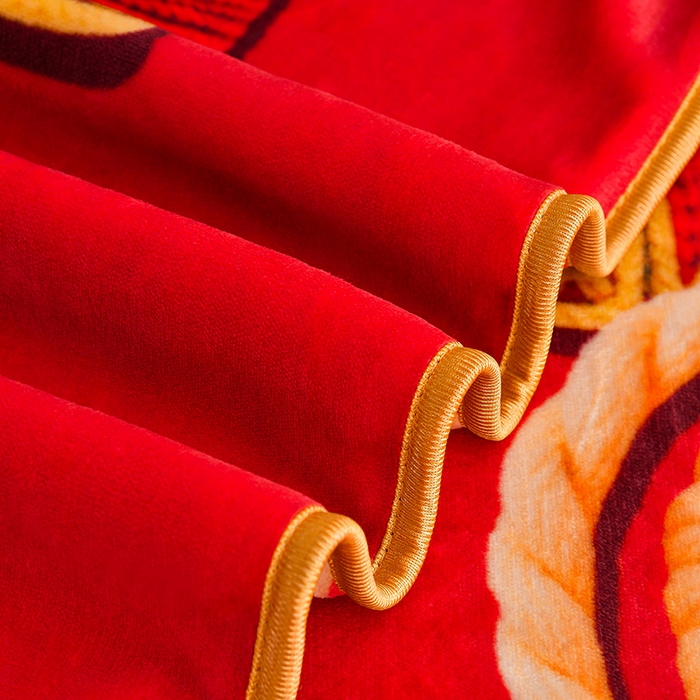 91家纺网 家纺一手货源 找家纺  妮恒美 2025新款牛奶绒印花床裙款四件套法莱绒四件套珊瑚金貂绒四件套 喜结良缘