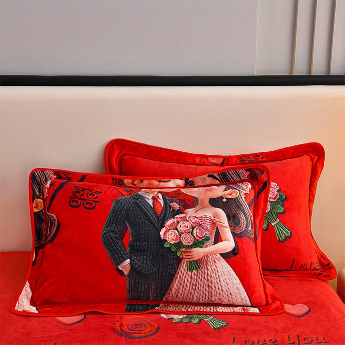 91家纺网 家纺一手货源 找家纺 妮恒美 2025新款牛奶绒印花床裙款四件套法莱绒四件套珊瑚金貂绒四件套 相亲相爱