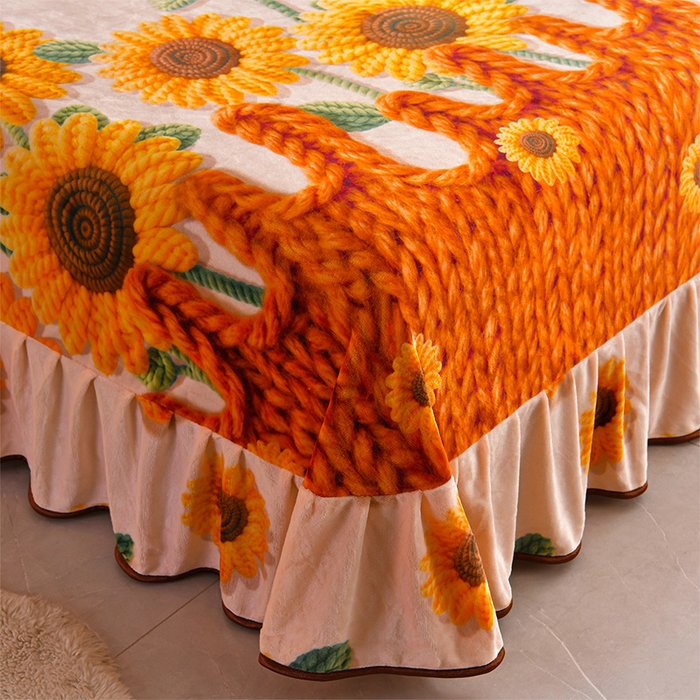 91家纺网 家纺一手货源 找家纺 妮恒美 2025新款牛奶绒印花床裙款四件套法莱绒四件套珊瑚金貂绒四件套 一举夺葵