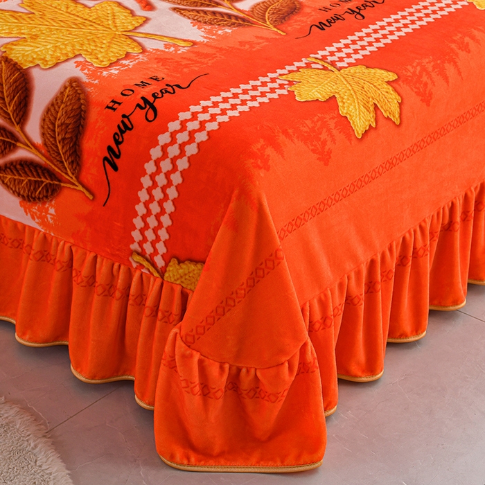 91家纺网 家纺一手货源 找家纺  妮恒美 2025新款牛奶绒印花床裙款四件套法莱绒四件套珊瑚金貂绒四件套 一往情深