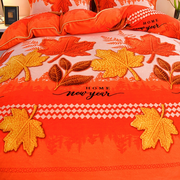 91家纺网 家纺一手货源 找家纺  妮恒美 2025新款牛奶绒印花床裙款四件套法莱绒四件套珊瑚金貂绒四件套 一往情深