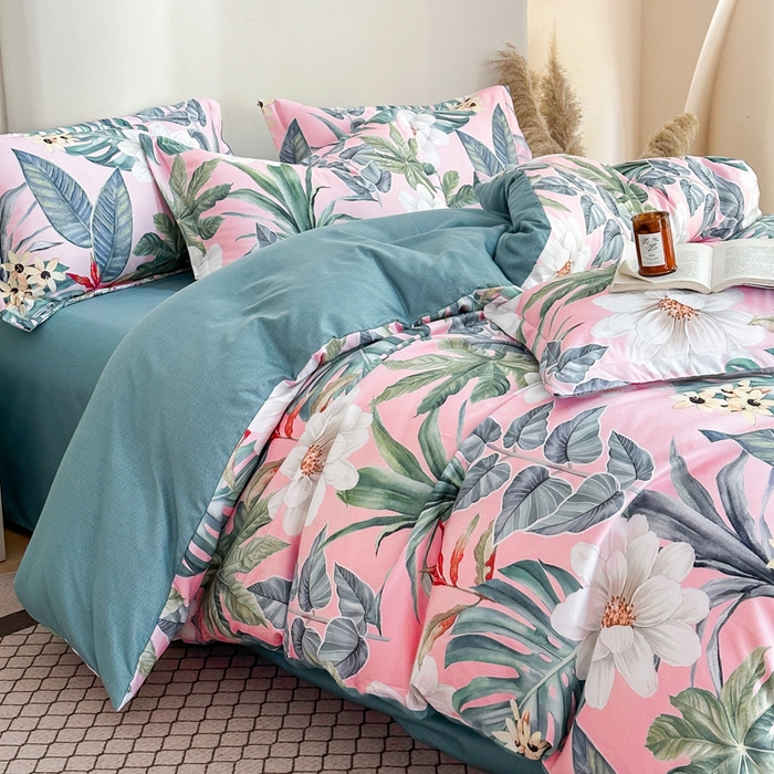 91家纺网 家纺一手货源 找家纺 桔禾家纺 2025新款田园花卉小清新直播加厚植物羊绒四件套高克重磨毛跨境四件套 大量现货 花涧如梦