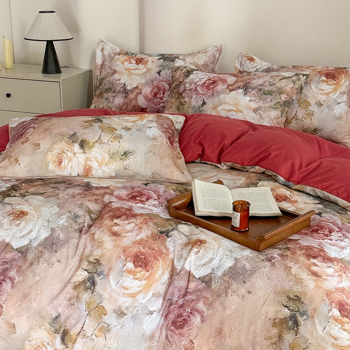 91家纺网 家纺一手货源 找家纺 （总）桔禾家纺 2025新款田园花卉小清新直播加厚植物羊绒四件套高克重磨毛跨境四件套 大量现货